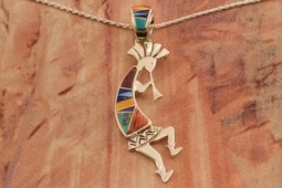 Calvin Begay Genuine Gemstones Sterling Silver Kokopelli Pendant
